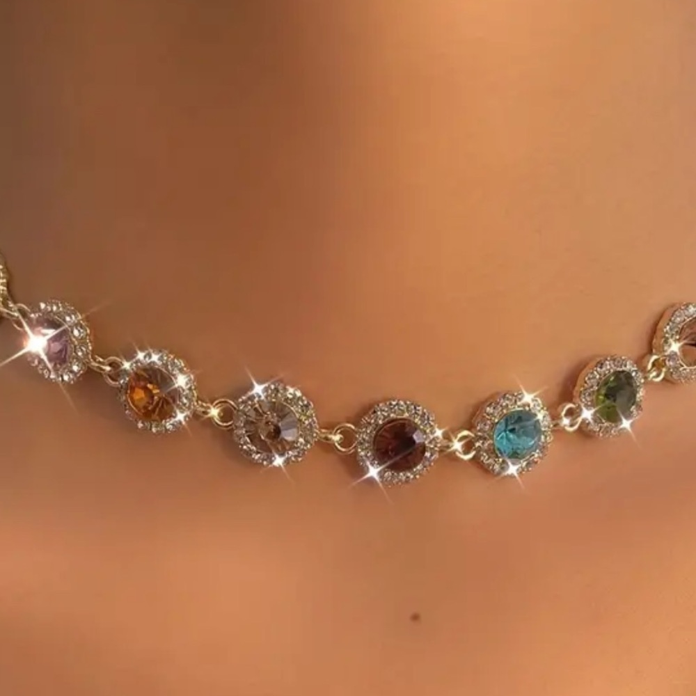 Elegant Multi-Color Rhinestone Necklace